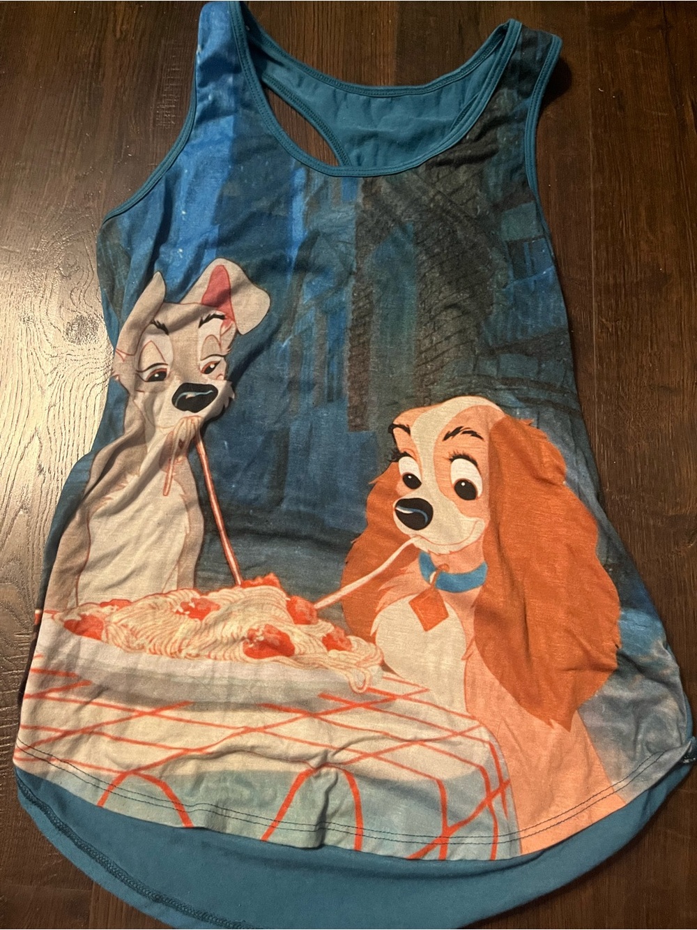 Disney Lady and the Tramp Spaghetti Graphic Tank Top - Teal Blue